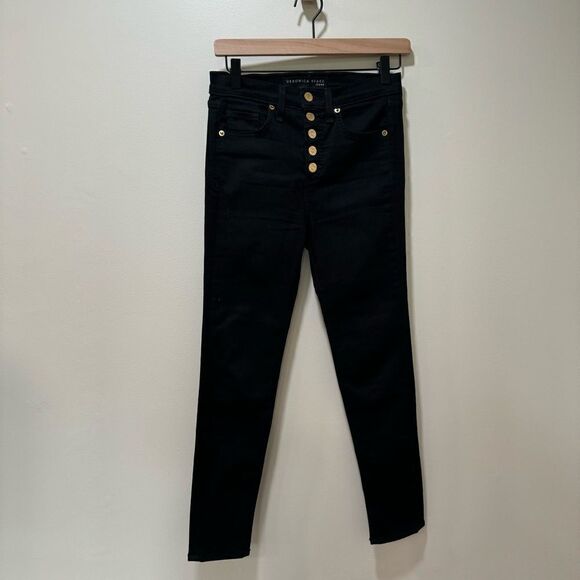 Veronica Beard Debbie with Gold Buttons 10” Skinny Jeans Black sz 25 - Picture 2 of 5